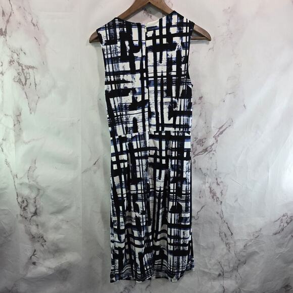 Eliza J Dress Womens 8 Medium Black White Blue Ruched Stretch Tank Lines - Picture 5 of 10